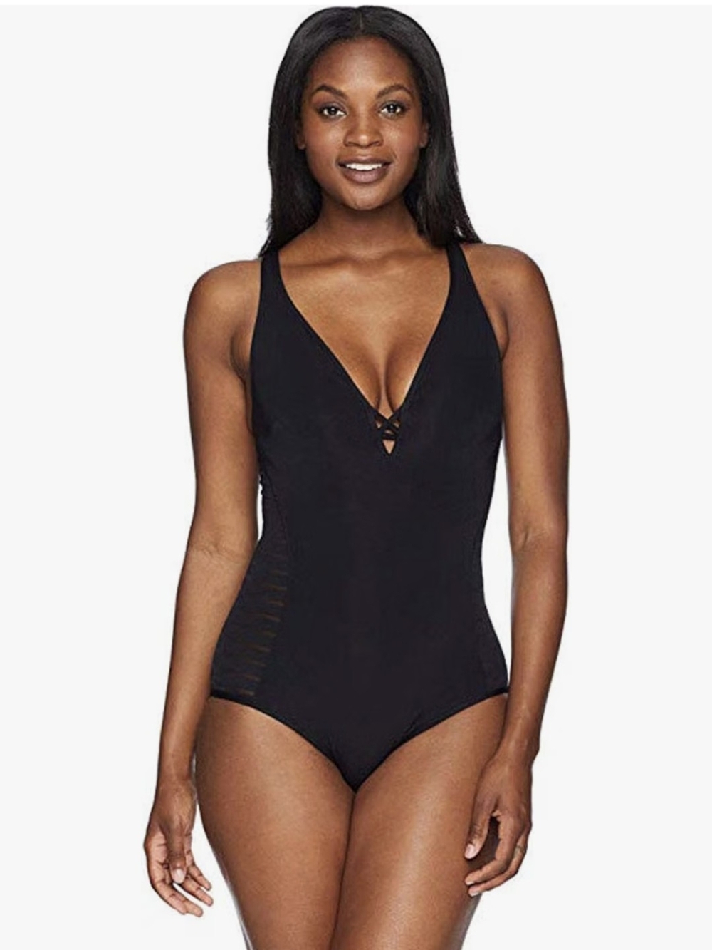 Black One-Piece V-Neck Swimwear